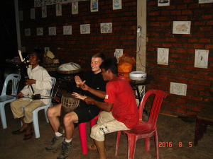 Student playing the drums